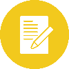 paper and pencil white icon in yellow circle